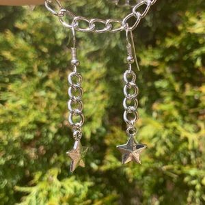 handmade silver star chain earrings